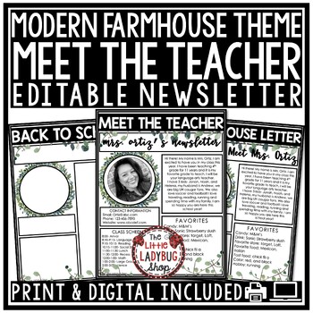Preview of Farmhouse Theme Meet the Teacher Template Editable, Back to School Newsletter