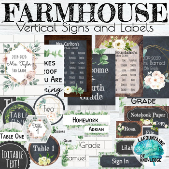 Preview of Farmhouse Themed Classroom Editable Signs, Posters, Labels, and Name Tags