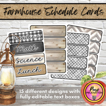 Preview of Farmhouse Themed Editable Schedule & Subject Pocket Chart Cards