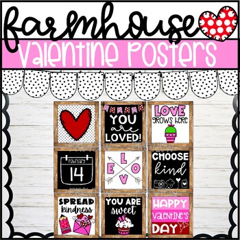 Preview of Farmhouse Valentine Decor Posters | February Bulletin Board