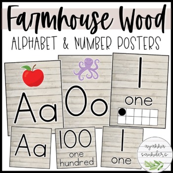 Preview of Farmhouse Wood Alphabet & Number Posters EDITABLE