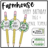 Farmhouse Wood Decor Happy Birthday Pencil Toppers & Tags