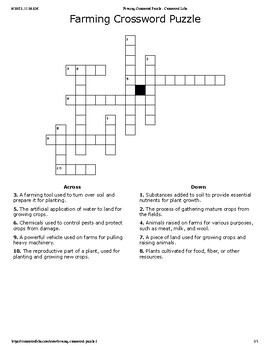 Farming Crossword Puzzle by Curt s Journey TPT