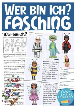 Preview of Fasching / Karneval German describing people + reading games Deutsch