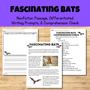 Preview of Fascinating Bats (Nonfiction Passage, Writing Prompts, & Comprehension Check)