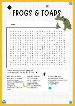 Preview of Fascinating Frogs & Toads Word Search Puzzle Worksheet Activity