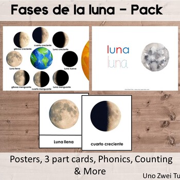 Preview of Fases de la Luna - Moon Phases Pack In Spanish - Montessori - Astronomy