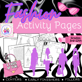 Preview of Fashion Activities Puzzle Word Search Sketch Coloring Pages Digital Files