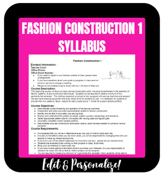 Preview of Fashion Construction 1 Course Syllabus