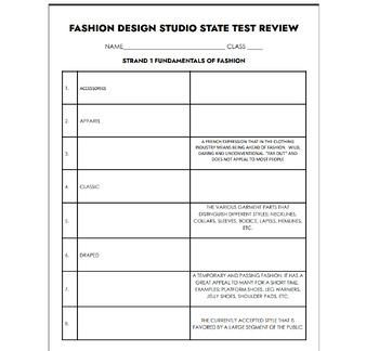 Preview of Fashion Design Studio Review - Utah State Skills Test Review