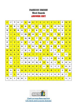 Fashion Design Word Search By Cte Family And Consumer Sciences Tpt