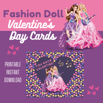 Preview of Fashion Doll Valentine's Day Cards You Rock Valentine Digital Printable