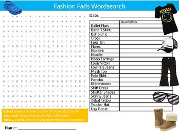 fashion fads wordsearch puzzle sheet keywords textiles design by mik education