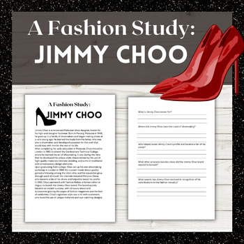 Preview of Fashion Study: Jimmy Choo - Grade 7-12, Biography, reading comprehension