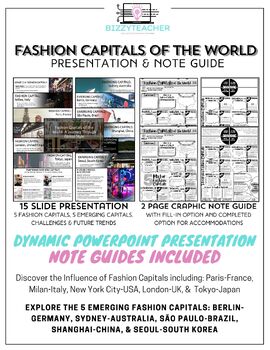 Preview of Fashion World Capitals Presentation & Graphic Organizer Note Guide (Marketing)