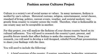 Preview of Fashion across Cultures Project and Rubric