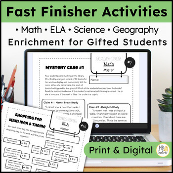 Preview of Early Finisher Gifted & GATE Challenge Activities - Print & Digital Enrichment
