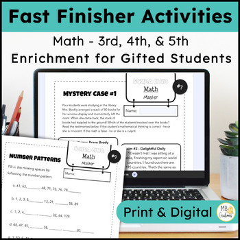 Preview of 3rd, 4th, 5th Grade Early Finishers Activities - Math Enrichment Print & Digital