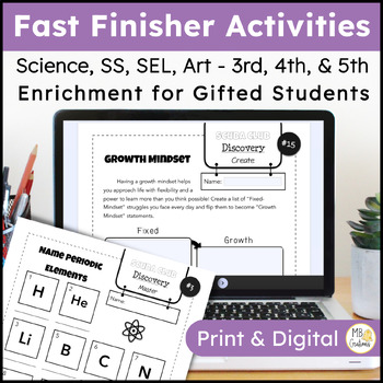 Preview of 3rd, 4th, 5th Grade Early Finishers Activities - Enrichment Challenges for GATE