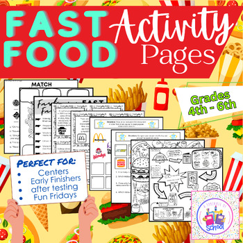 Preview of Fast Food Activity Centers Comic Task Cards Coloring Sub Binder Digital Files