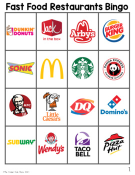 Fast Food Bingo by The Kinder Kids | TPT
