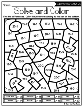 Fast Food Color by Number Addition and Subtraction to 20 Pizza ...