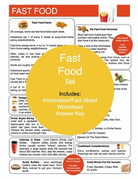 Preview of Fast Food Content Sheet, Worksheet And Answer Key