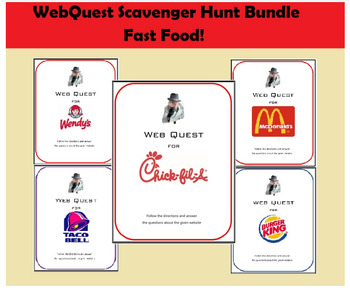 Preview of Fast Food Internet Scavenger Hunt Web Quest Bundle