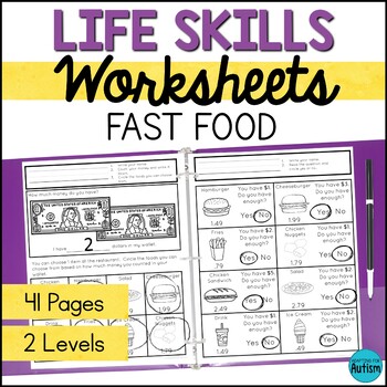 Preview of Fast Food Math Life Skills Worksheets - Life Skills Special Education Activities