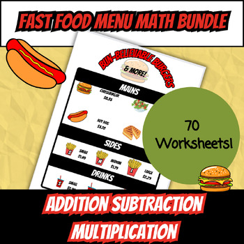 Preview of Fast Food Menu Math Bundle Sped Addition Subtraction Multiplication Life skills