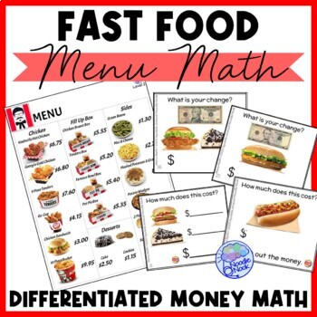Preview of Fast Food Menu Math - KF Chicken for Autism, Special Education and Early Elem.