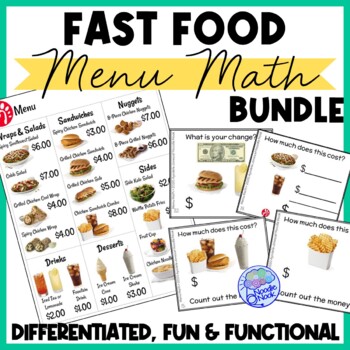 Preview of Fast Food Menu Math PRINTABLE Bundle - Money Math for Special Ed or Early Elem.
