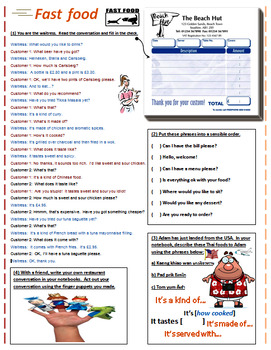 worksheet answers 3 idioms Food Restaurant Fast Dialogue Worksheet, Crosswords