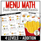 menu math worksheets teaching resources teachers pay teachers