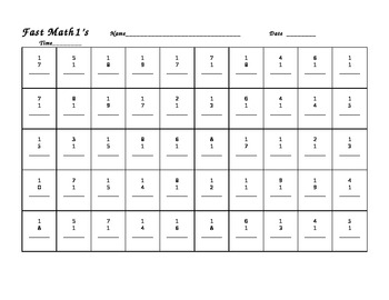 Preview of Fast Math 1-10 Worksheets: math fact recall practice sheets