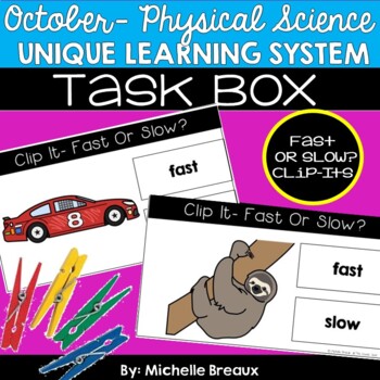 Preview of Fast Or Slow Clip It Task Cards For October Unique Learning System Unit 2 (SPED)
