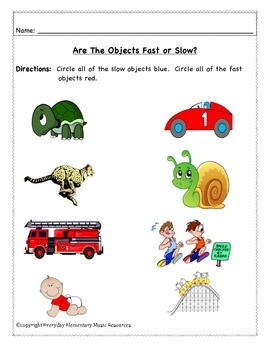 worksheets opposites kindergarten for pdf & Assessment Fast Everyday Music by Slow Tempo Worksheets