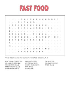 FAST FOOD Word Search Puzzle Worksheet Activity