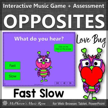 Preview of Valentine's Day Music Tempo Fast & Slow Interactive Music Game + Assessment Bug