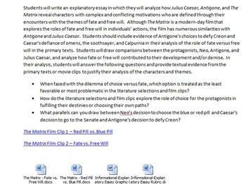 Preview of Fate vs. Free Will Julius Caesar, Antigone, and The Matrix