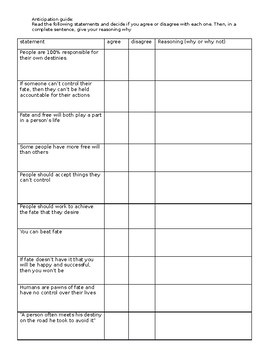 Preview of Fate vs. freewill anticipation guide