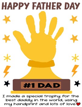 Preview of Father Day Trophy Handprint Card - Fathers Day Craft For Kindergarten,Preschool