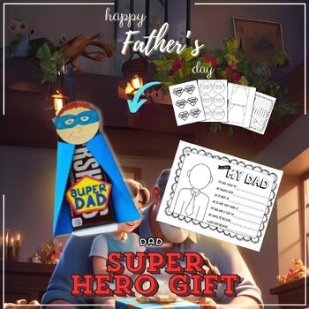 Preview of Father day Super Hero Chocolate bar Craft DIY Card Gift questionaire Activities