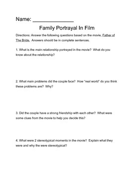 Preview of Father of the Bride Video Guide Worksheet