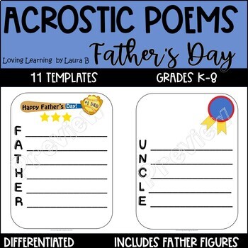 Preview of Father's Day Acrostic Poem Templates for all Father Figures   Differentiated