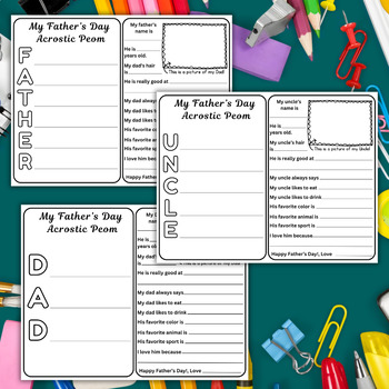 Father's Day Acrostic Poem for Dad, Grandpa, and Uncle Template | TPT