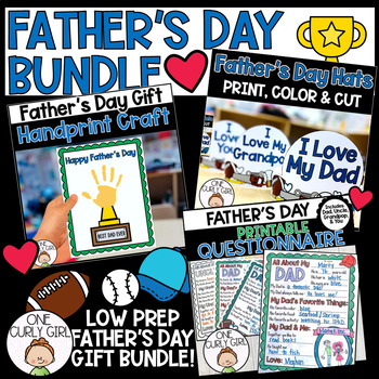Preview of Father's Day Bundle - Dad Questionnaire Hat and Handprint Art Craftivity | Pop