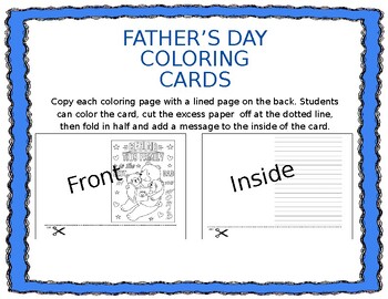 Preview of Father's Day Cards Coloring Pages June Activity Summer Lesson