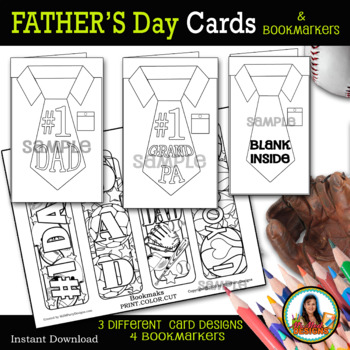 Preview of Father's Day Cards and Bookmarkers Coloring Activity SET