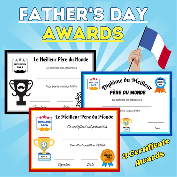 Preview of Father's Day Certificate Gift in French- Best Dad Certificate of Appreciation